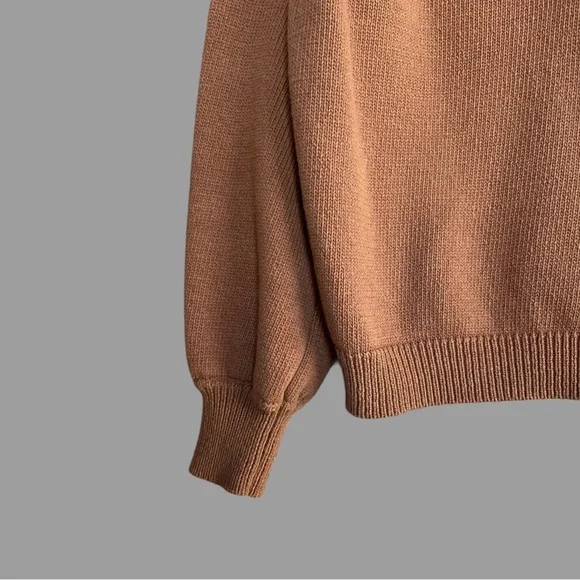 SEZANE Tan Brown Organic Cotton Button Balloon Sleeve Sweater Leontine Jumper - Picture 7 of 13